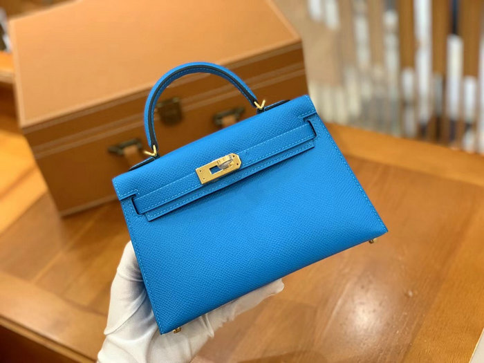 Hermes Mini Kelly II Bag Blue Hydra H82401