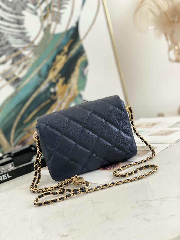 Small Chanel Grained Calfskin Bag Shiny Blue AS2855