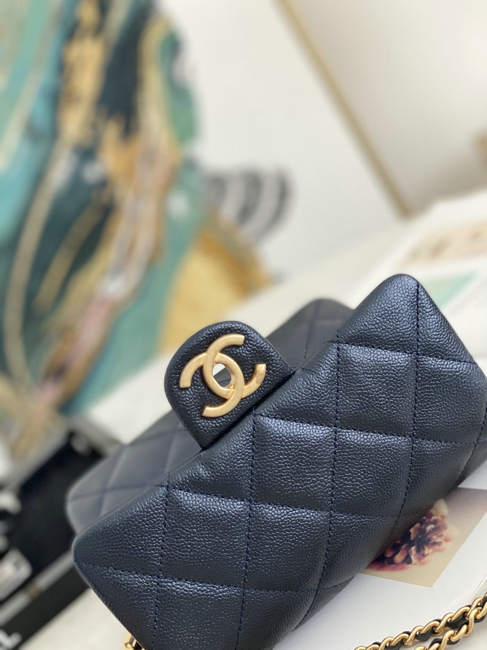 Small Chanel Grained Calfskin Bag Shiny Blue AS2855