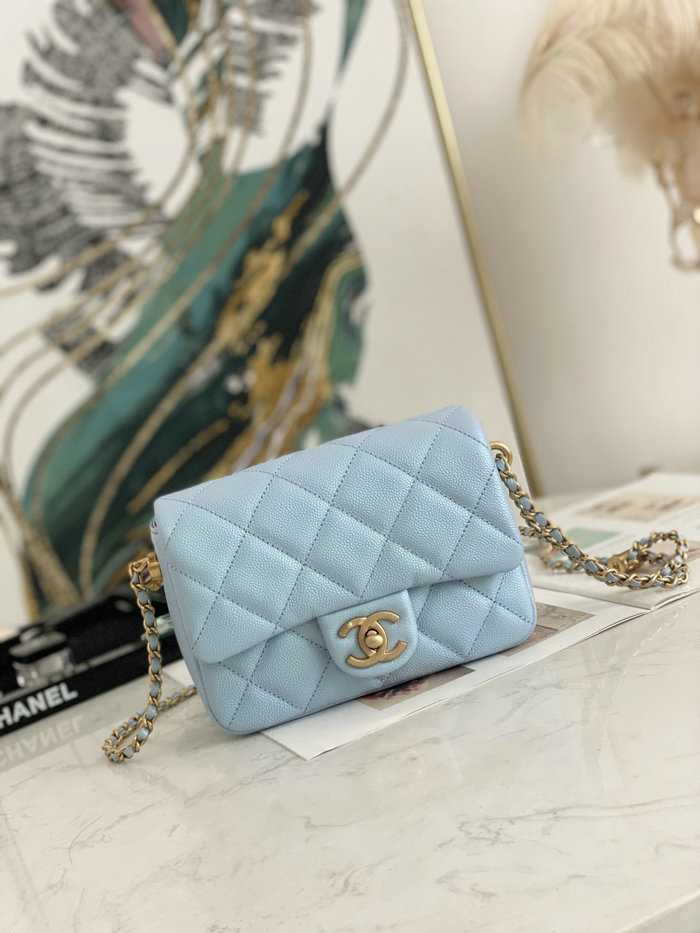 Small Chanel Grained Calfskin Bag Shiny Skyblue AS2855