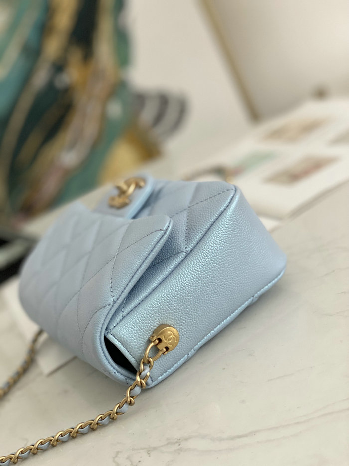 Small Chanel Grained Calfskin Bag Shiny Skyblue AS2855