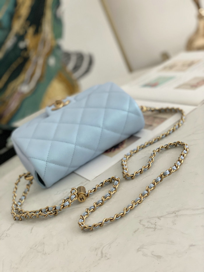 Small Chanel Grained Calfskin Bag Shiny Skyblue AS2855