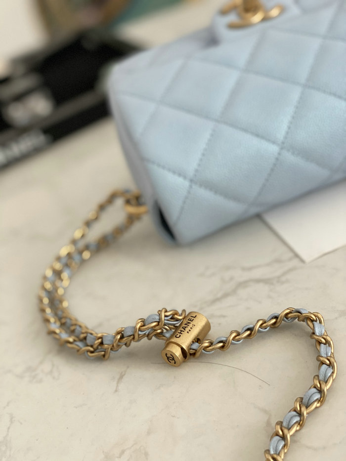 Small Chanel Grained Calfskin Bag Shiny Skyblue AS2855
