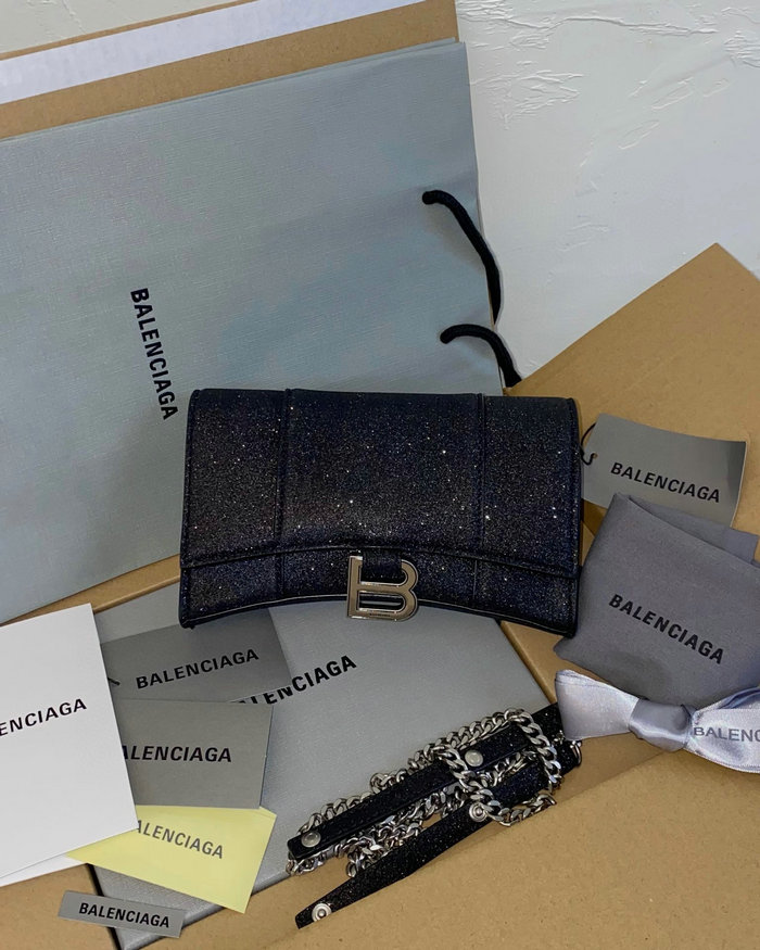 Balenciaga Hourglass XS Wallet On Chain Black 656050