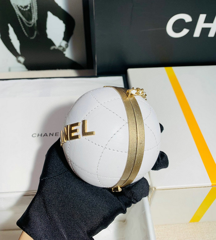 Chanel Lambskin Sphere Minaudiere White AP2895