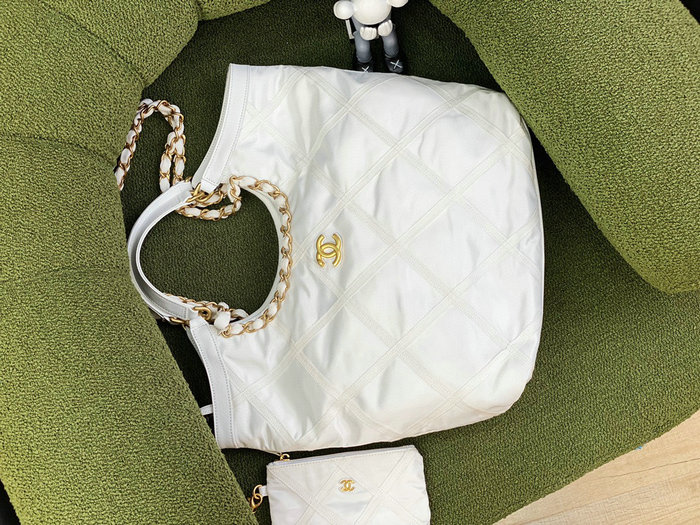 Chanel Nylon Quilted Maxi Shopping Bag White AS2993