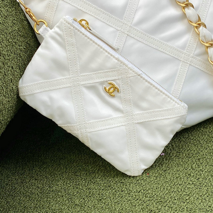 Chanel Nylon Quilted Maxi Shopping Bag White AS2993