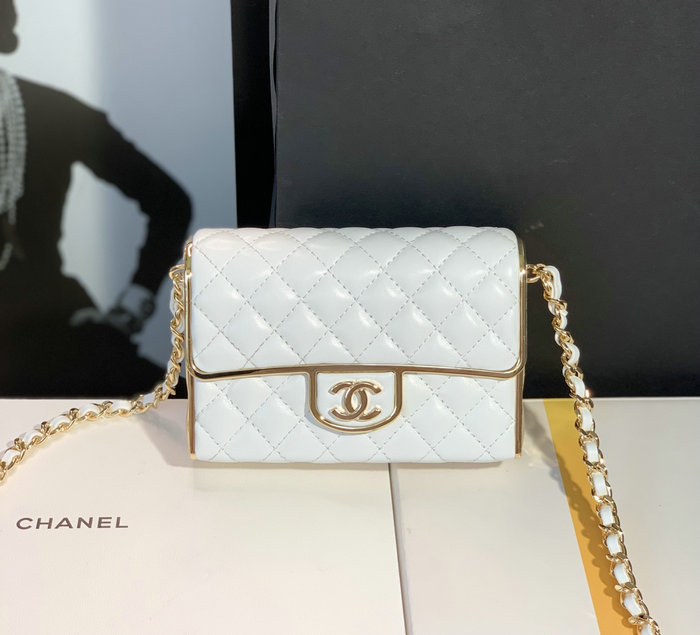 Chanel Small Evening Bag White with Gold AS3308