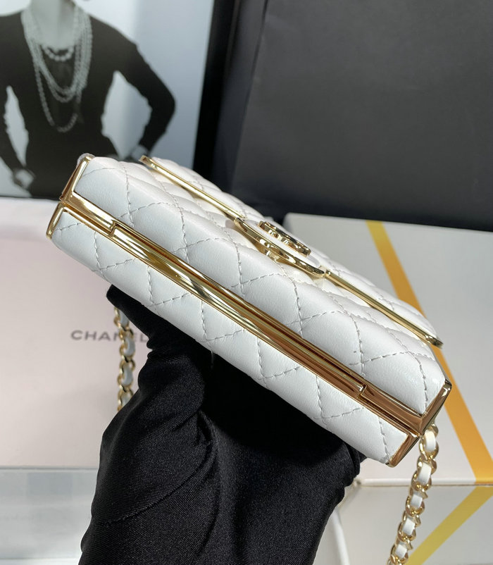 Chanel Small Evening Bag White with Gold AS3308