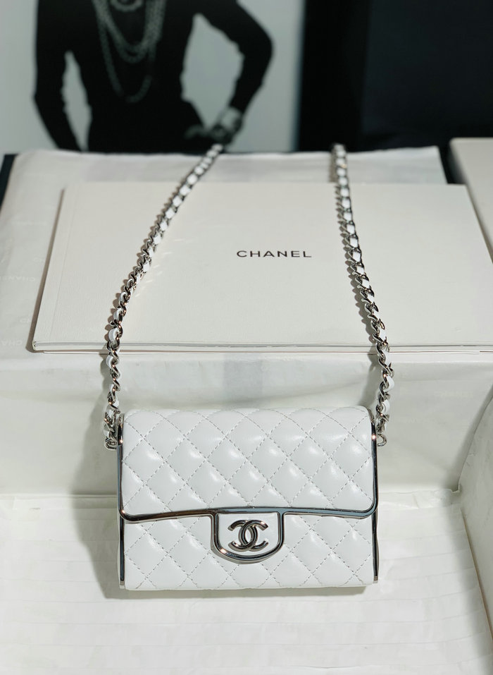 Chanel Small Evening Bag White with Silver AS3308