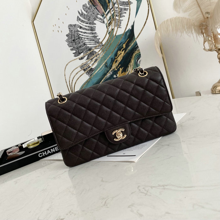 Classic Chanel Grained Calfskin Medium Flap Bag Dark Brown CF1112