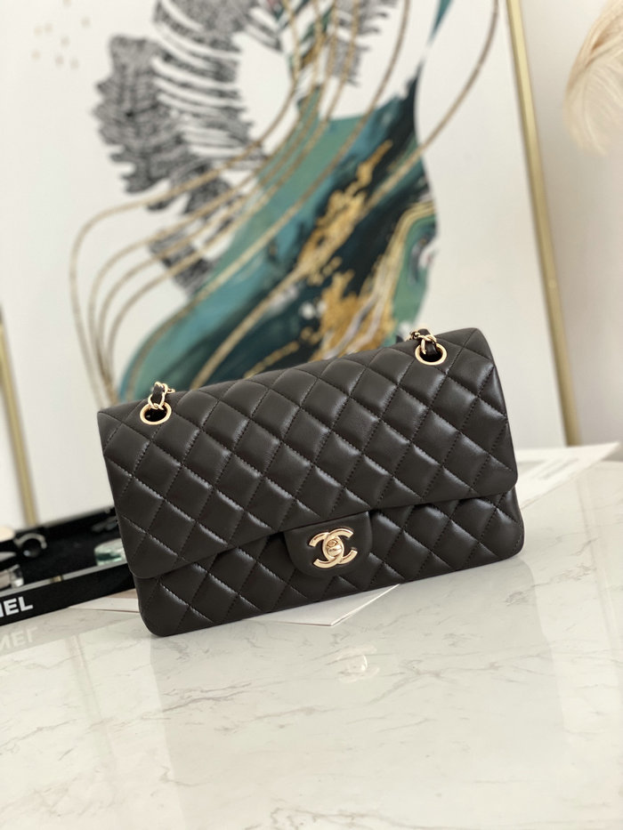 Classic Chanel Lambskin Medium Flap Bag Dark Brown CF1112