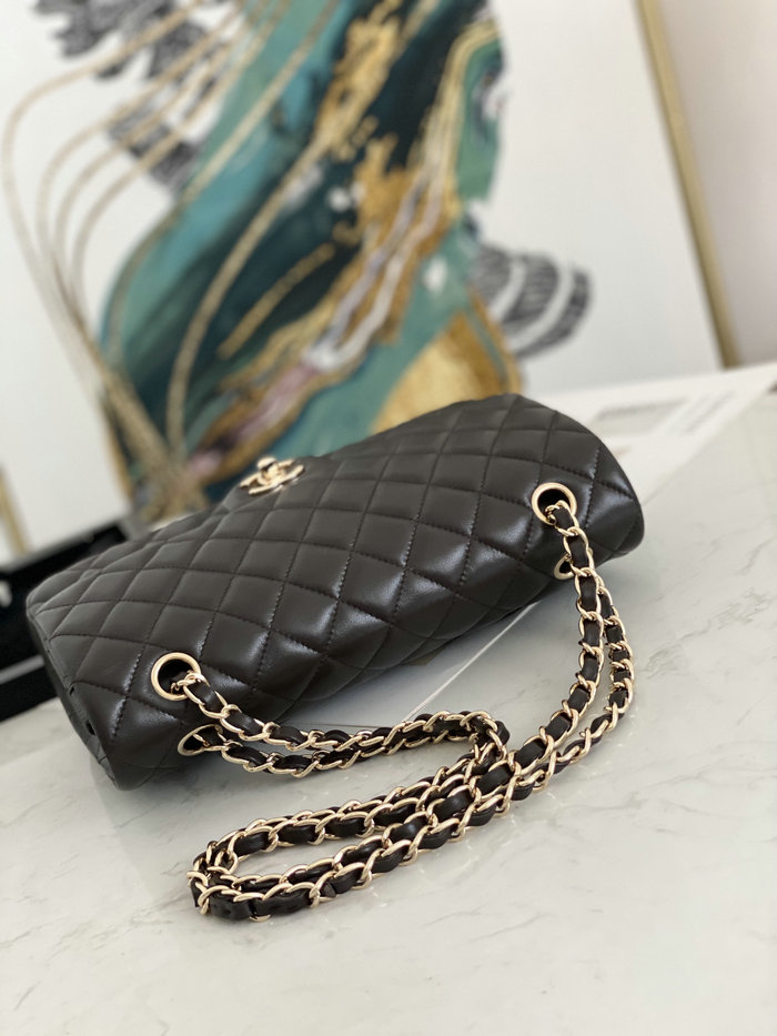 Classic Chanel Lambskin Medium Flap Bag Dark Brown CF1112