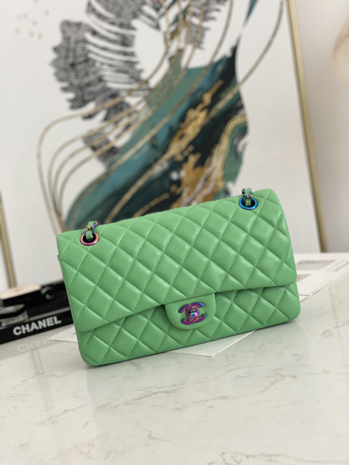 Classic Chanel Lambskin Medium Flap Bag Green CF1112