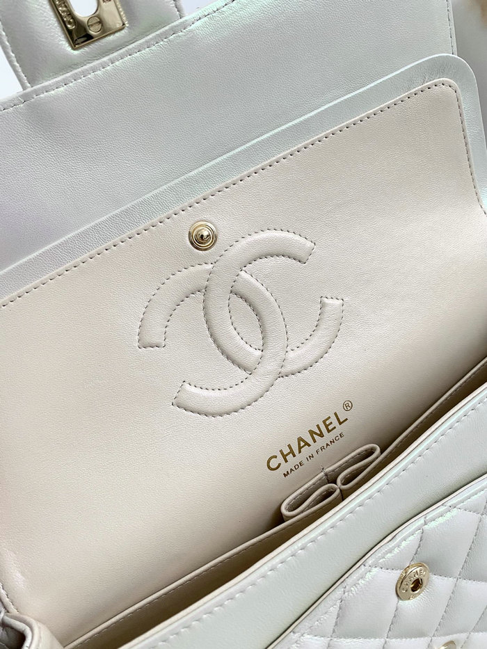 Classic Chanel Lambskin Medium Flap Bag White CF1112