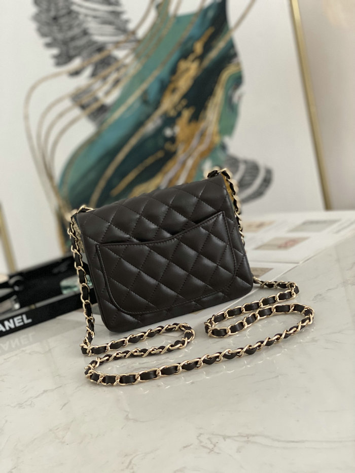 Classic Chanel Lambskin Mini Flap Bag Dark Brown CF1115