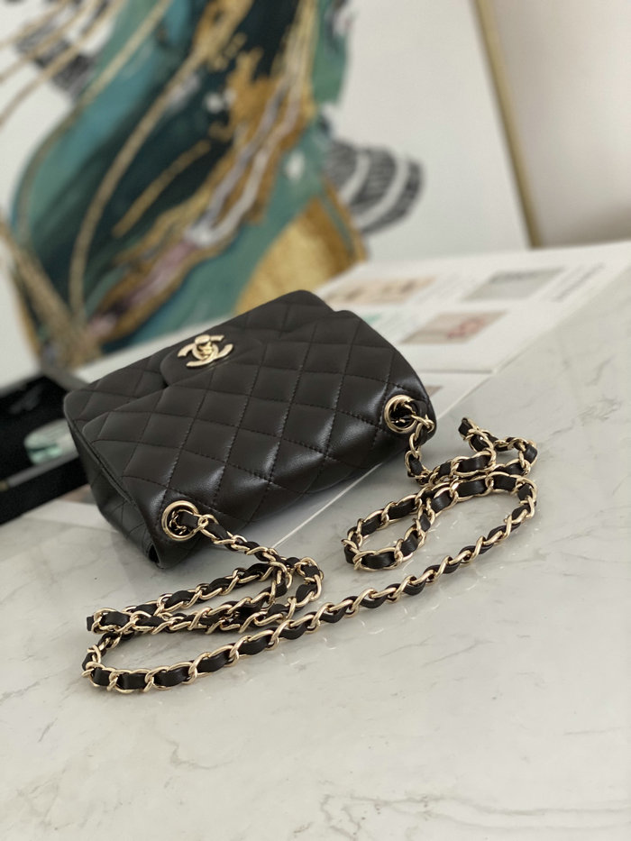 Classic Chanel Lambskin Mini Flap Bag Dark Brown CF1115