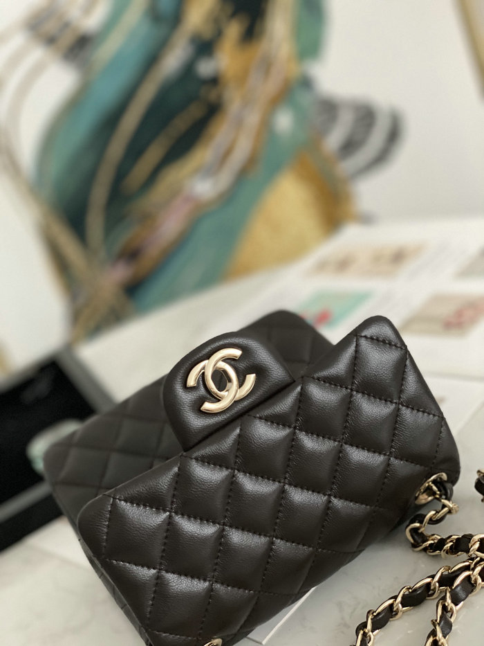 Classic Chanel Lambskin Mini Flap Bag Dark Brown CF1115