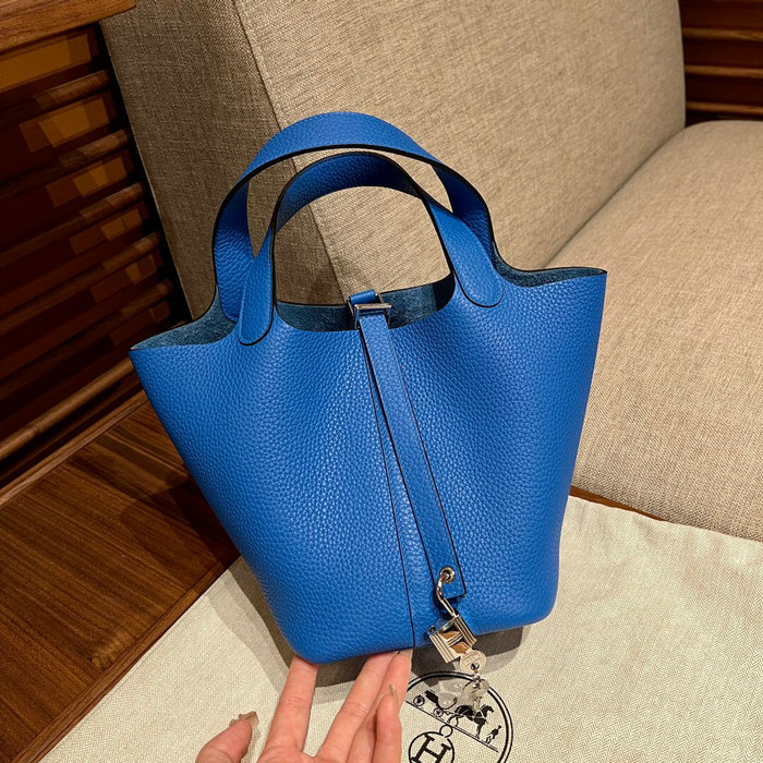 Hermes Picotin Lock 22 Tote Bag Blue Hydra H82301