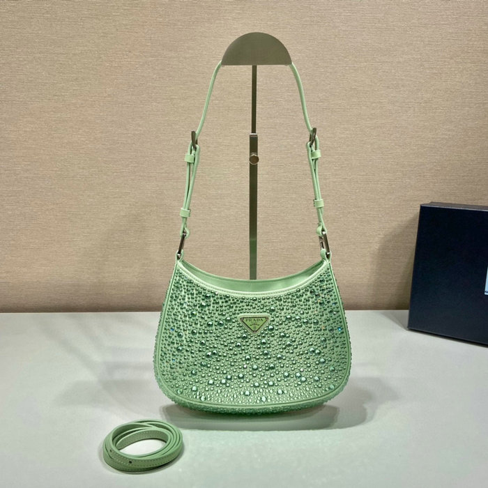 Prada Cleo satin bag with crystals Green 1BC169