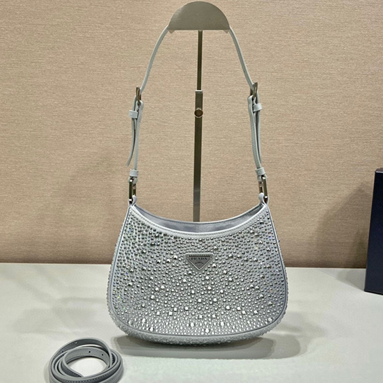 Prada Cleo satin bag with crystals White 1BC169