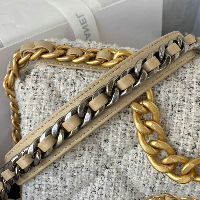 Chanel 19 Tweed Flap Handbag Beige AS1160