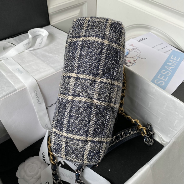 Chanel 19 Tweed Flap Handbag Blue AS1160