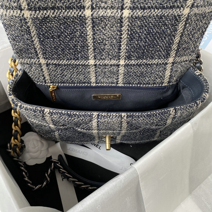 Chanel 19 Tweed Flap Handbag Blue AS1160