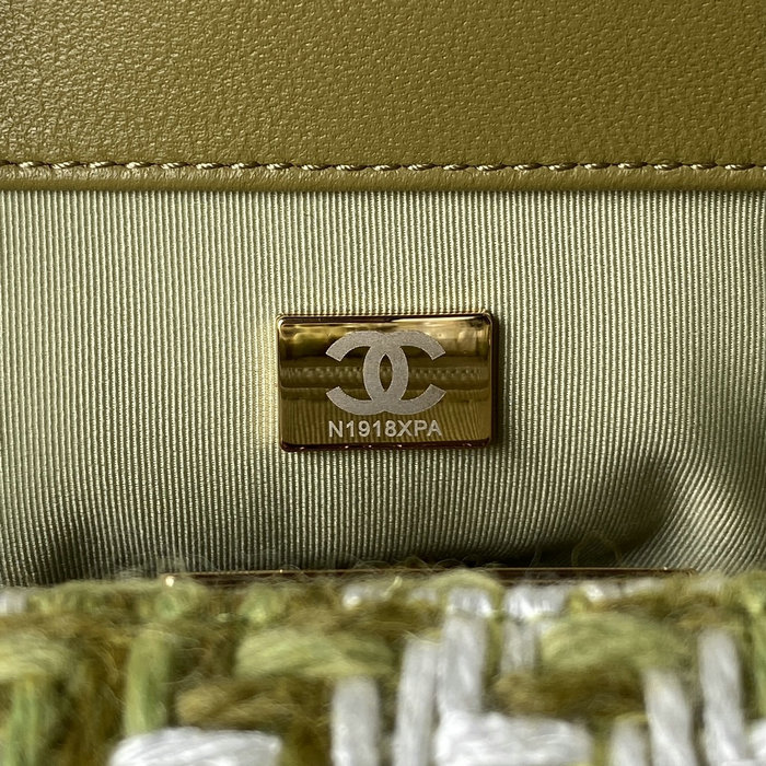 Chanel 19 Tweed Flap Handbag Green AS1160