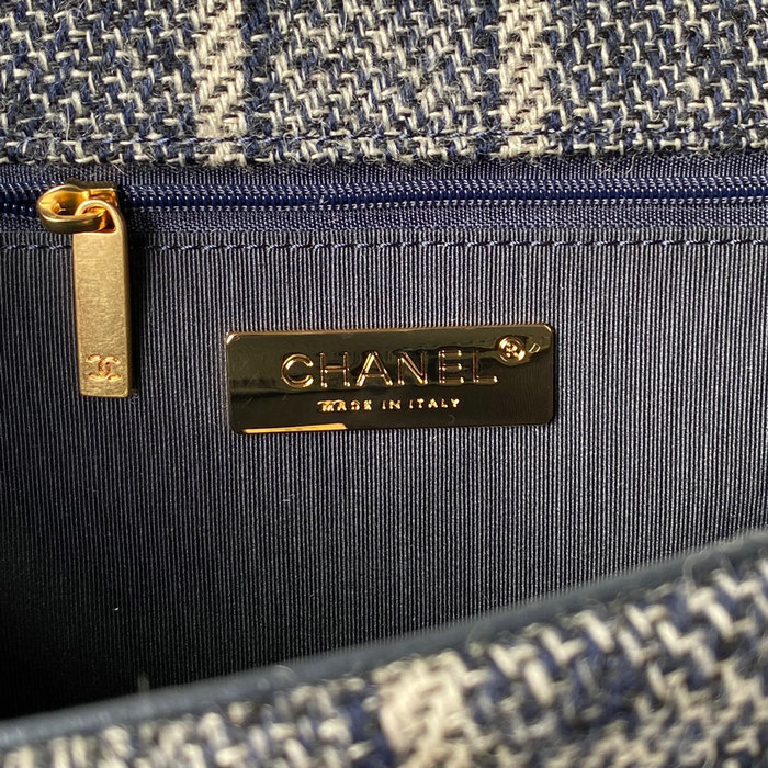 Chanel 19 Tweed Large Flap Handbag Blue AS1161