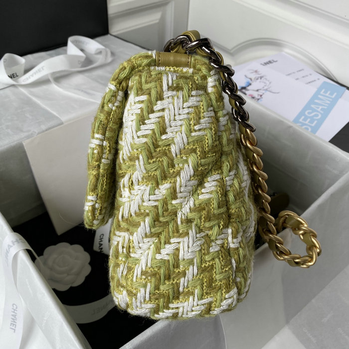 Chanel 19 Tweed Large Flap Handbag Green AS1161