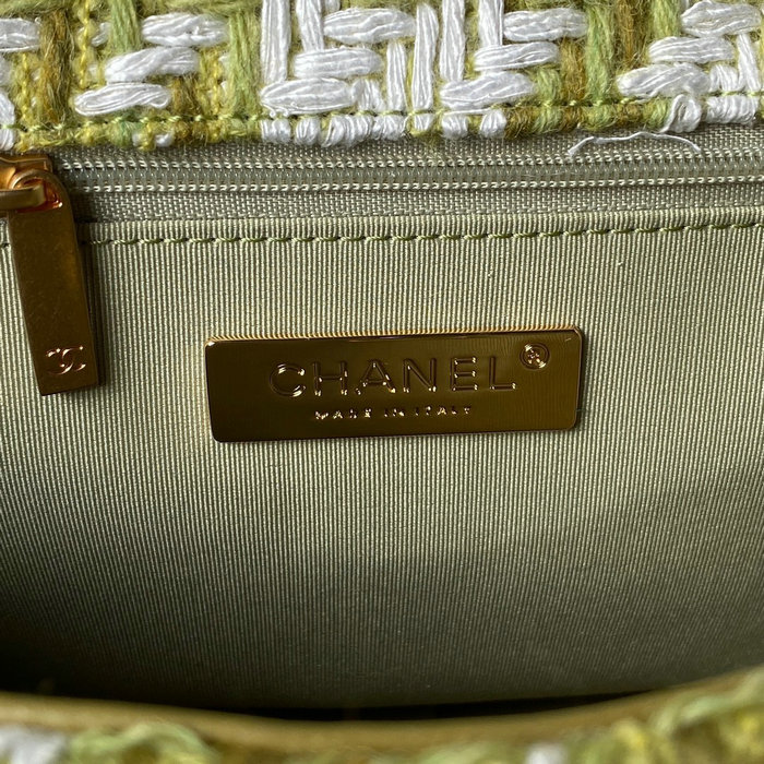 Chanel 19 Tweed Large Flap Handbag Green AS1161