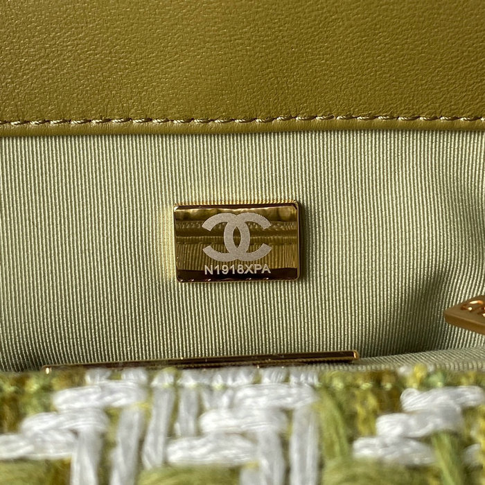 Chanel 19 Tweed Large Flap Handbag Green AS1161