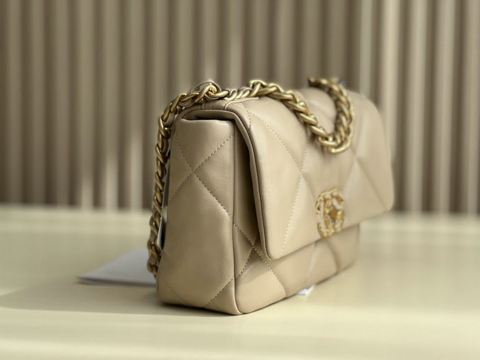 Chanel 19 Lambskin Flap Handbag Beige with Gold AS1160