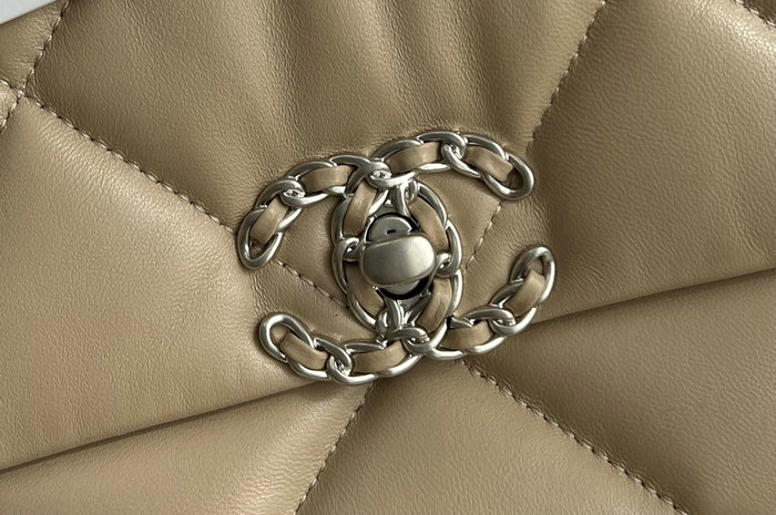 Chanel 19 Lambskin Flap Handbag Beige with Silver AS1160