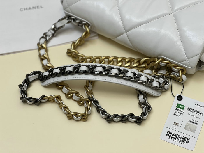 Chanel 19 Lambskin Flap Handbag White with Gold AS1160