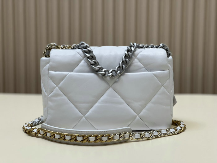 Chanel 19 Lambskin Flap Handbag White with Silver AS1160