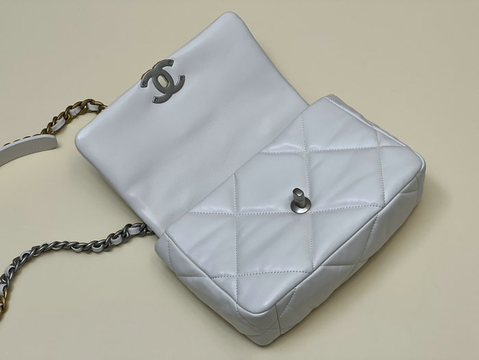 Chanel 19 Lambskin Flap Handbag White with Silver AS1160