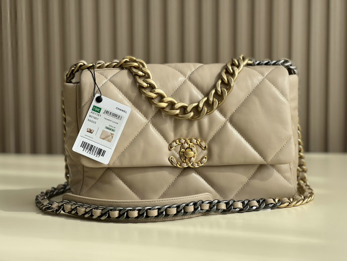 Chanel 19 Lambskin Large Flap Bag Beige with Gold AS1161