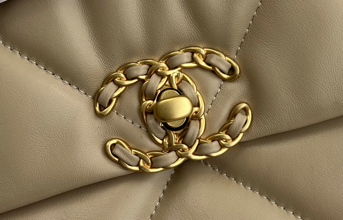 Chanel 19 Lambskin Large Flap Bag Beige with Gold AS1161