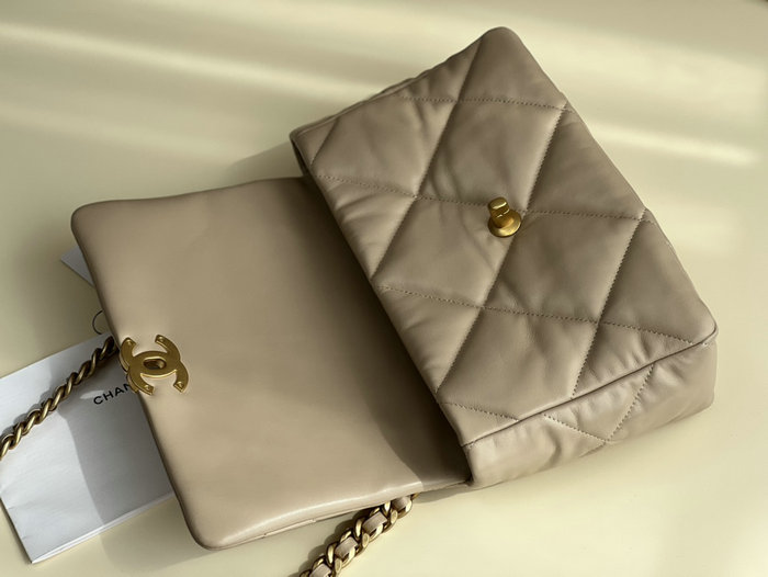 Chanel 19 Lambskin Large Flap Bag Beige with Gold AS1161