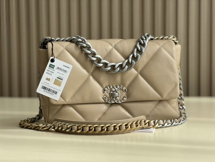 Chanel 19 Lambskin Large Flap Bag Beige with Silver AS1161