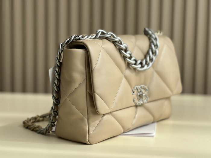 Chanel 19 Lambskin Large Flap Bag Beige with Silver AS1161