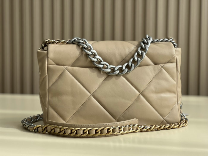 Chanel 19 Lambskin Large Flap Bag Beige with Silver AS1161