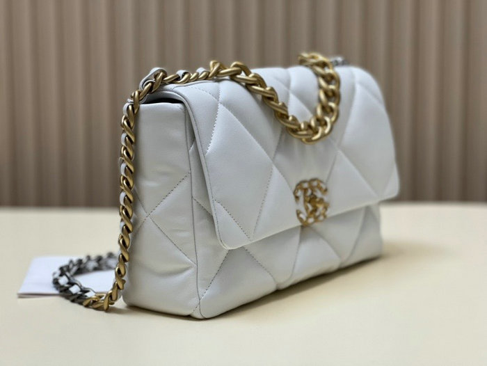 Chanel 19 Lambskin Large Flap Bag White with Gold AS1161