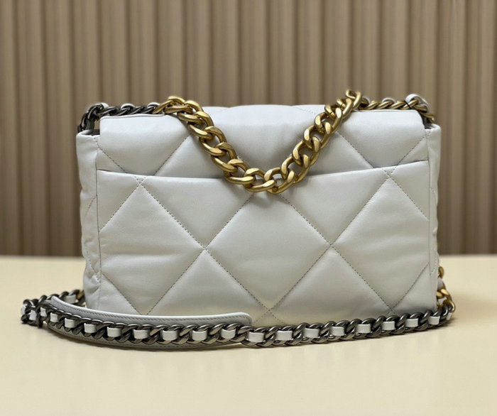 Chanel 19 Lambskin Large Flap Bag White with Gold AS1161