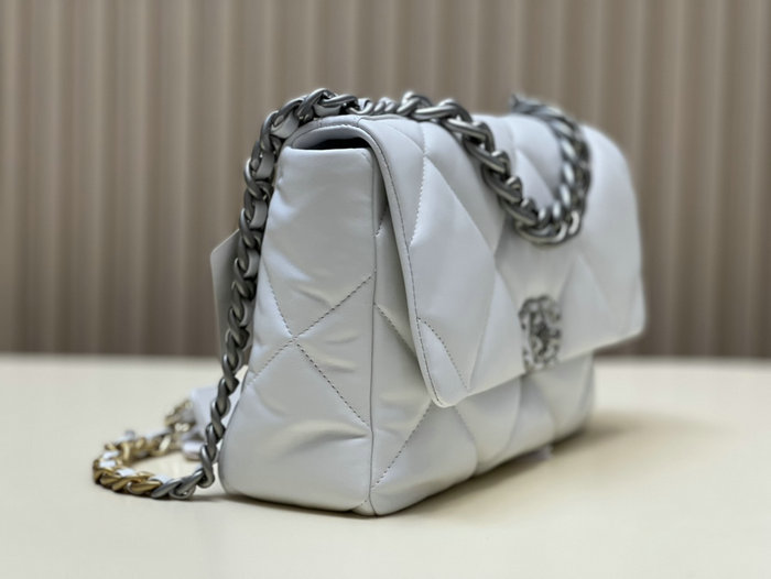 Chanel 19 Lambskin Large Flap Bag White with Silver AS1161