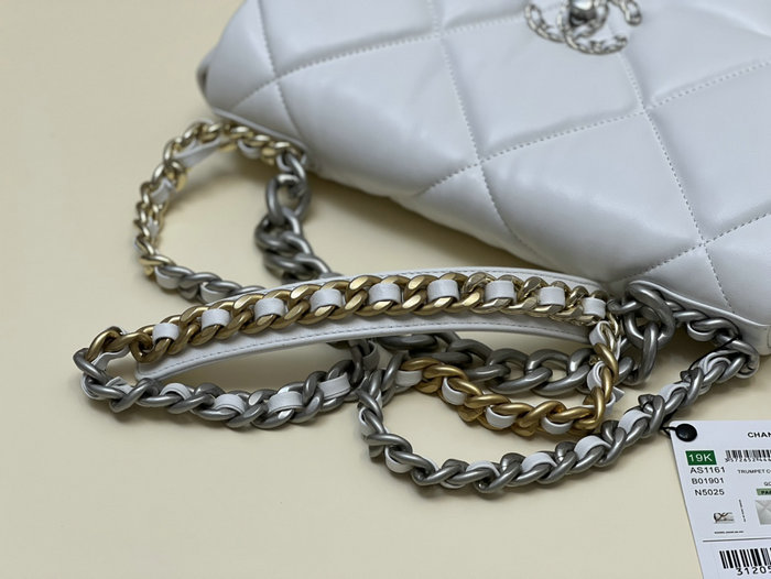 Chanel 19 Lambskin Large Flap Bag White with Silver AS1161