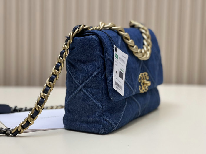 Chanel 19 Lambskin Denim Handbag Dark Blue with Gold AS1161