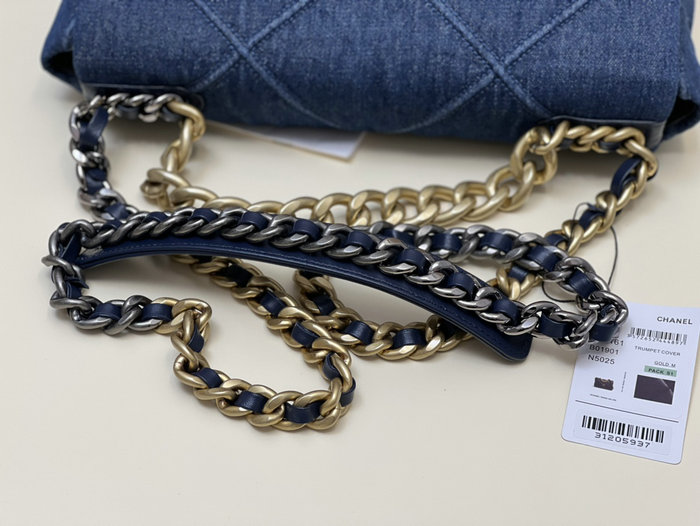 Chanel 19 Lambskin Denim Handbag Dark Blue with Gold AS1161